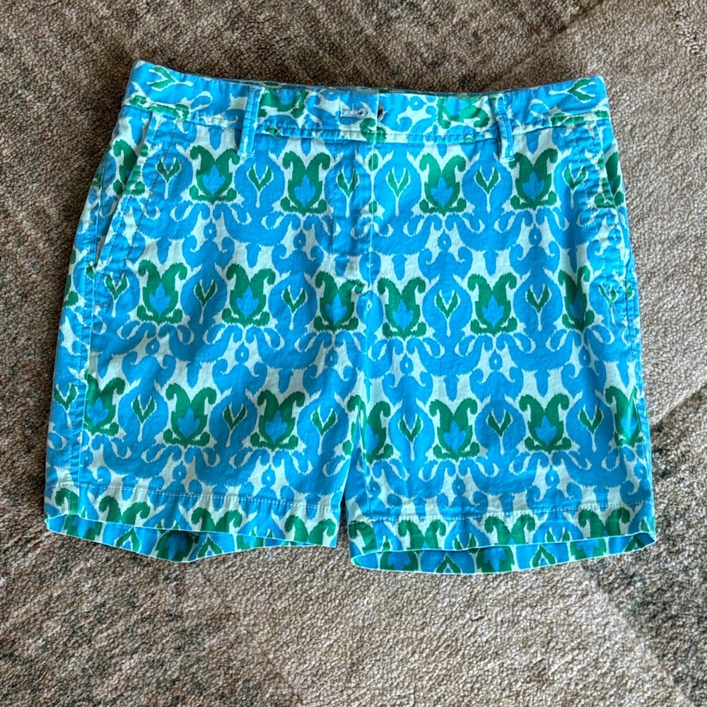 Talbots Relaxed Chino Turquoise & Green Patterned Cotton Shorts - Picture 2 of 12